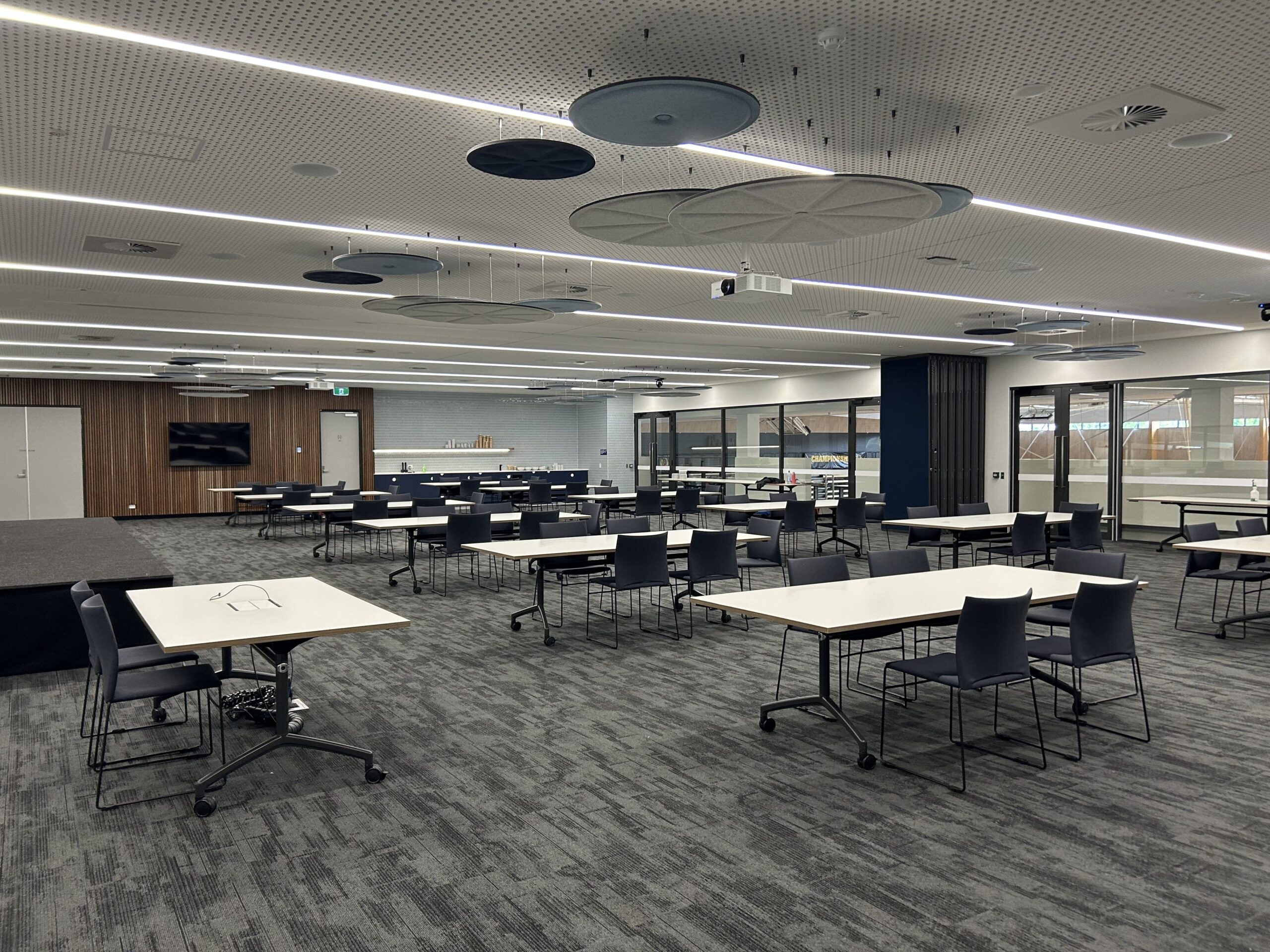 Function Rooms with large window at the back and classroom set-uup